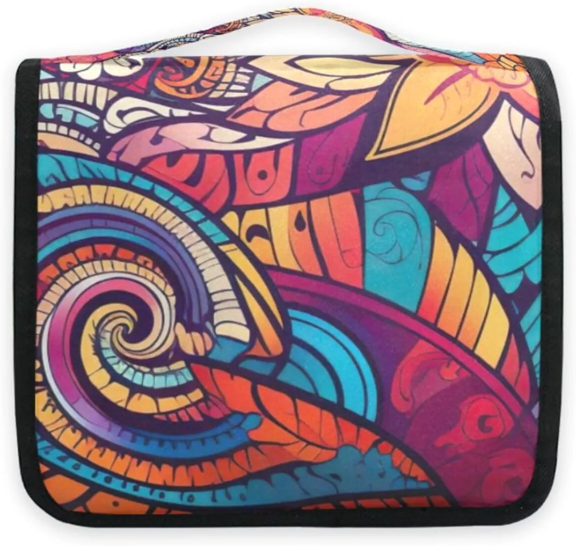Geometric Shapes Flowers Travel Toiletry Bag with Hanging Hook Foldable Makeup Bag Waterproof Cosmetic Bag for Women Shampoos Men