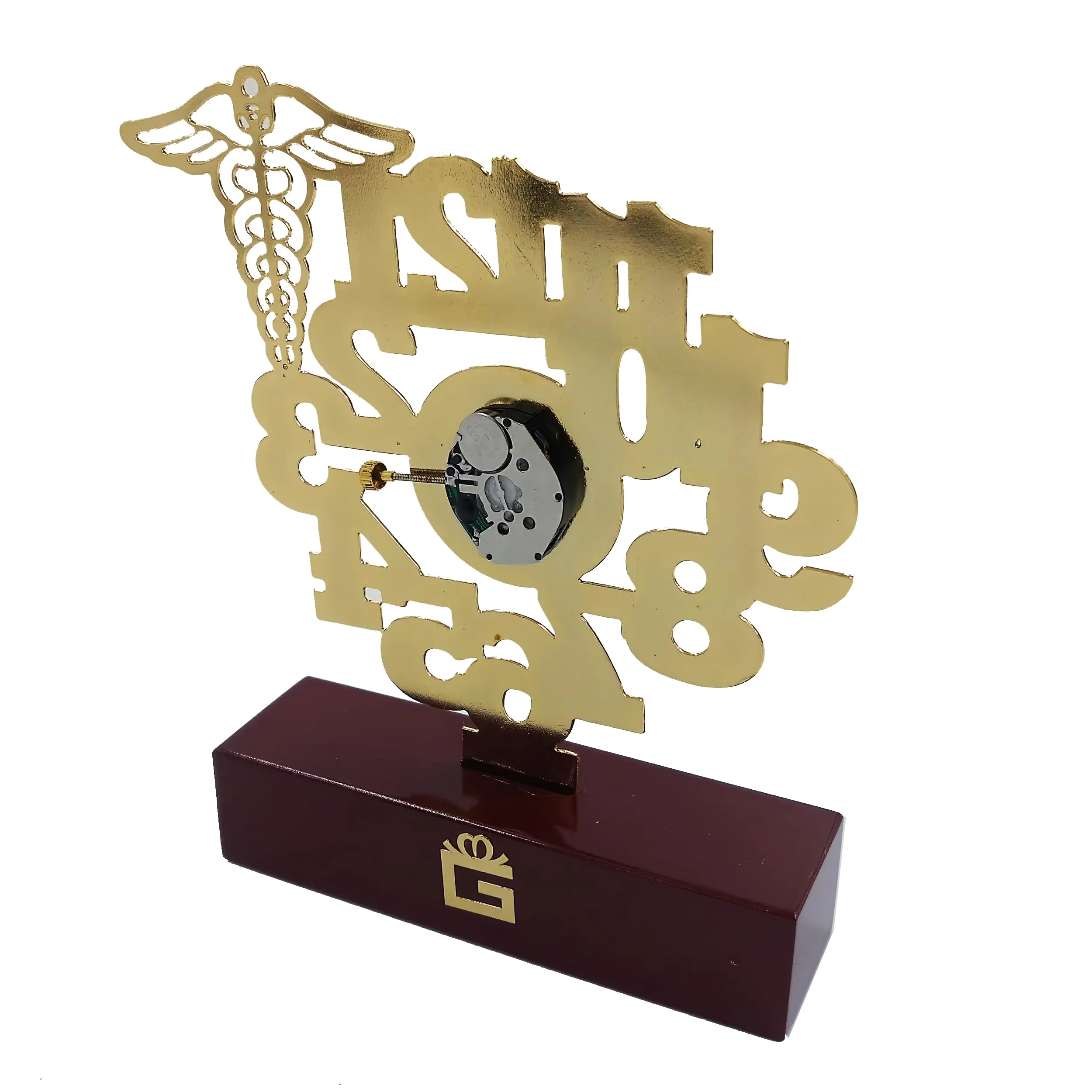 Giftology Bharat Gold Plated Aesthetic Table Clock with Doctor Logo for for Clinic, Doctor Cabin, OPD (4 inch Height) Limited Edition with Radium Night Glow