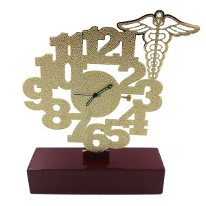 Giftology Bharat Gold Plated Aesthetic Table Clock with Doctor Logo for for Clinic, Doctor Cabin, OPD (4 inch Height) Limited Edition with Radium Night Glow
