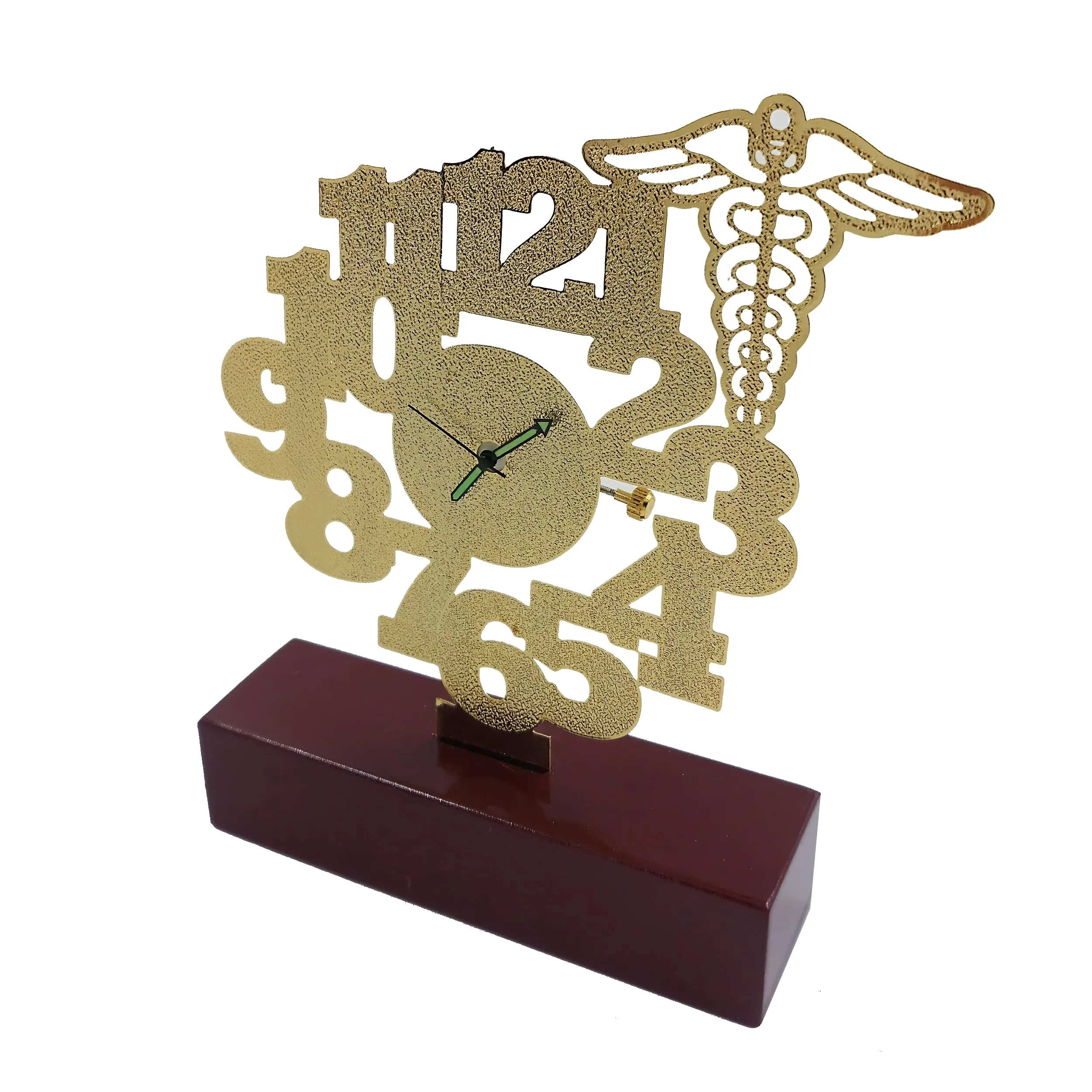 Giftology Bharat Gold Plated Aesthetic Table Clock with Doctor Logo for for Clinic, Doctor Cabin, OPD (4 inch Height) Limited Edition with Radium Night Glow