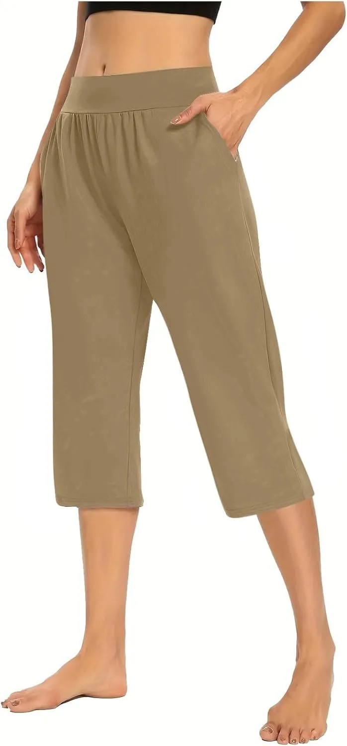 GOKKILRW Women Capri Pants High Waist Yoga Crop Athletic Trousers Straight Leg Pajama Pants Capris Sweatpants Casual Joggers