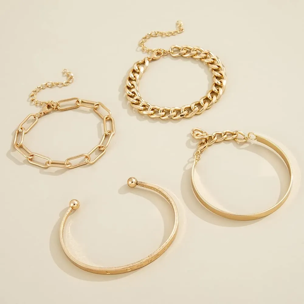 Gold Chain Bracelets for Women Dainty Layered Cuban Link Bracelet Paperclip Bracelet 14K Gold Plated Adjustable Stackable Bangle Bracelets Trendy Charm Bracelets Gold Jewerly for Women