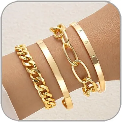 Gold Chain Bracelets for Women Dainty Layered Cuban Link Bracelet Paperclip Bracelet 14K Gold Plated Adjustable Stackable Bangle Bracelets Trendy Charm Bracelets Gold Jewerly for Women