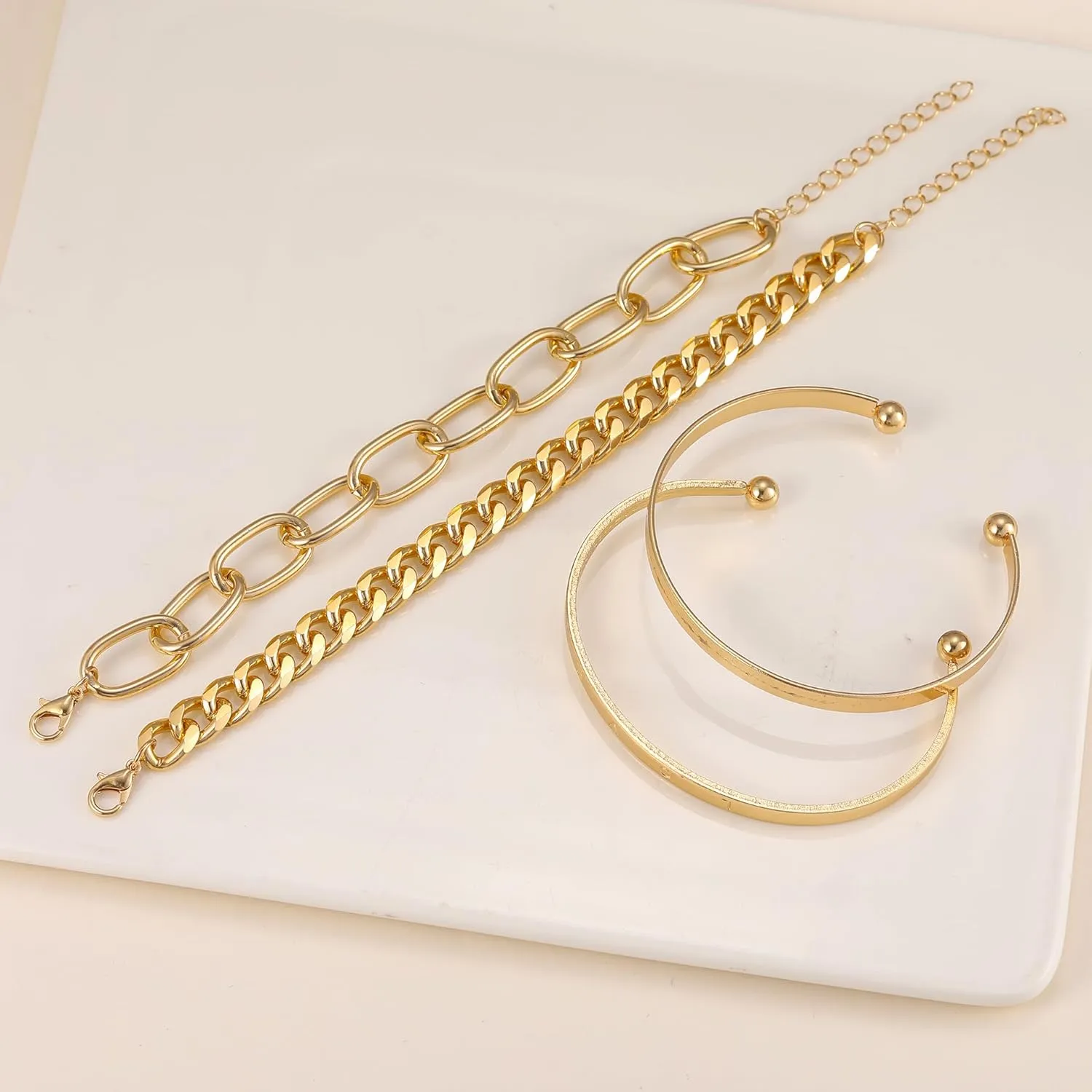 Gold Chain Bracelets for Women Dainty Layered Cuban Link Bracelet Paperclip Bracelet 14K Gold Plated Adjustable Stackable Bangle Bracelets Trendy Charm Bracelets Gold Jewerly for Women