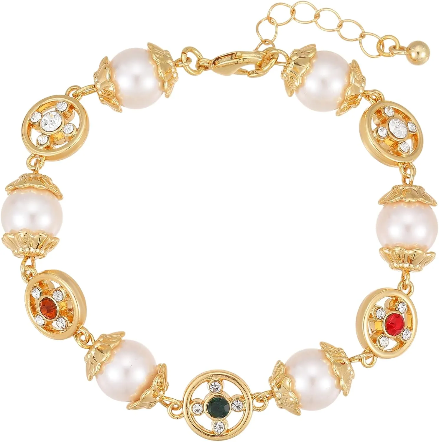 Gold pearl Bracelets for Women Luxurious Multi-color Gemstones Bangles Wide statement Bracelet Fashion Jewelry Gifts(B506-1)