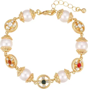 Gold pearl Bracelets for Women Luxurious Multi-color Gemstones Bangles Wide statement Bracelet Fashion Jewelry Gifts(B506-1)