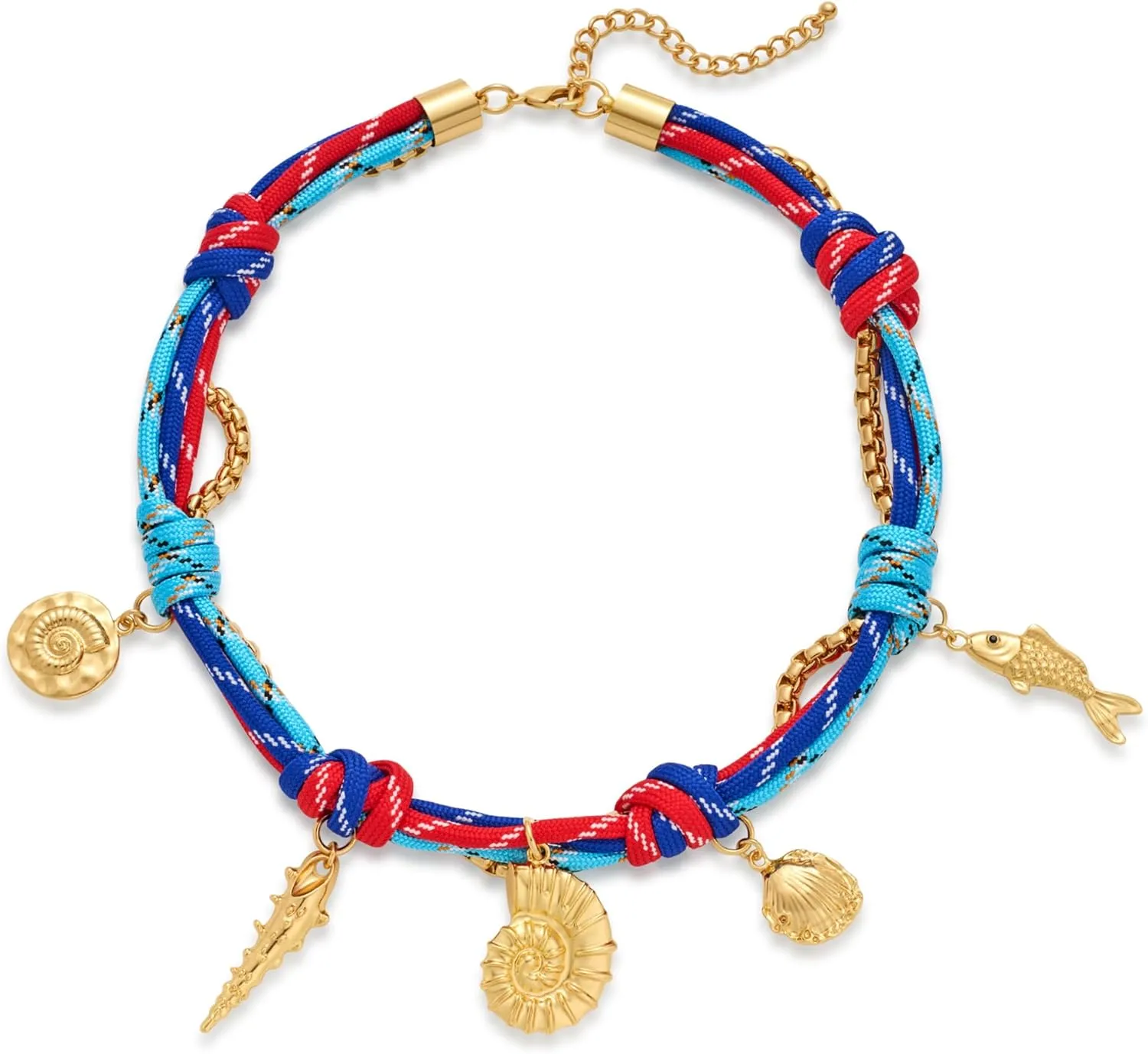 Gold Sea Shell Charms Necklace For Women With Trendy Hand Braided Rope Seashell Conch Necklace Summer Beach Necklaces Fashion Starfish Necklaces Jewelry Gift