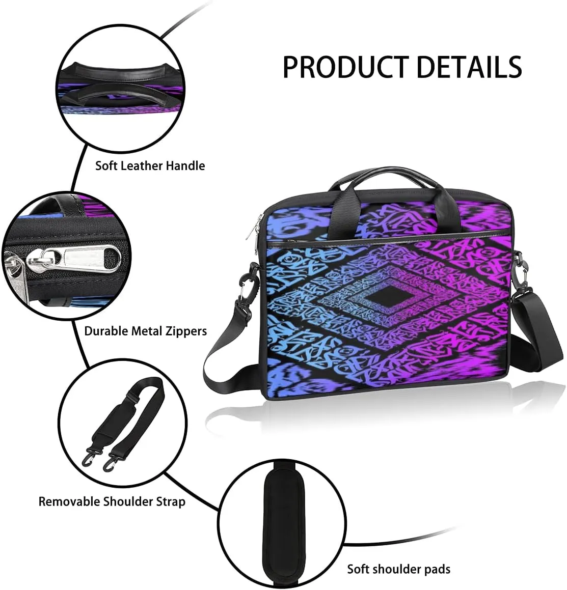 Gradient Geometric Shapes Laptop Shoulder Messenger Bag Waterproof Laptop Briefcase with Handle and Padded Strap Case Sleeve