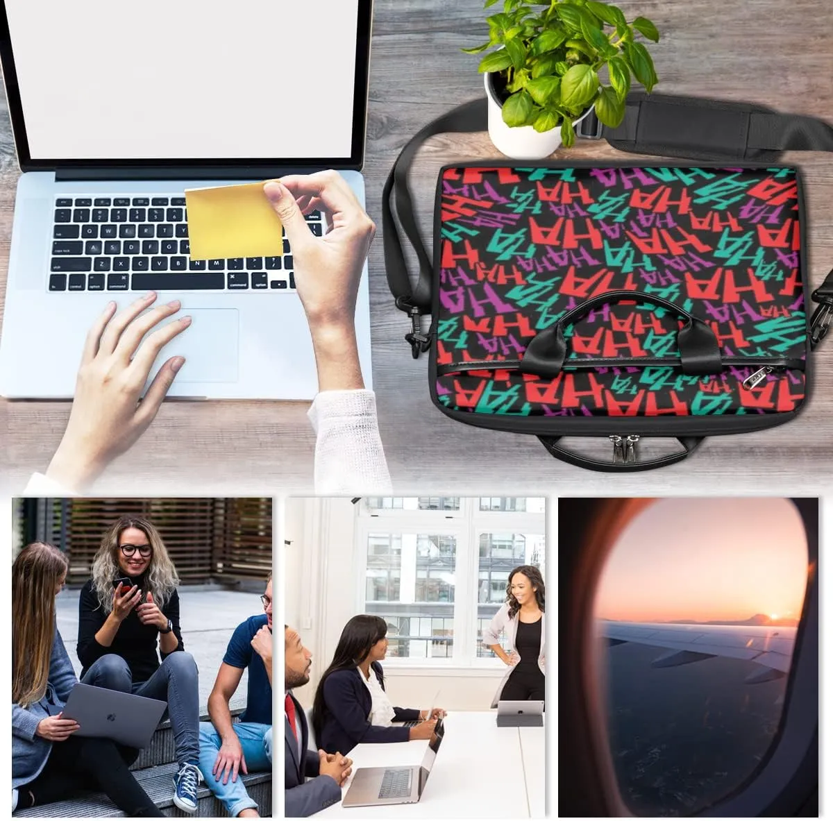 Gradient Geometric Shapes Laptop Shoulder Messenger Bag Waterproof Laptop Briefcase with Handle and Padded Strap Case Sleeve