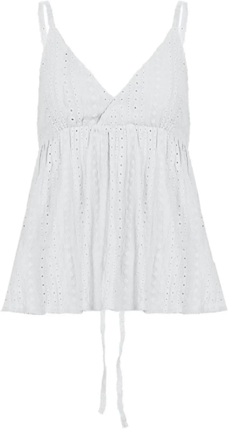 Halter Eyelet Tops for Women V Neck Backless Summer Tops Y2k Loose Fit Babydoll Tank Cute Flowy Beach Shirts