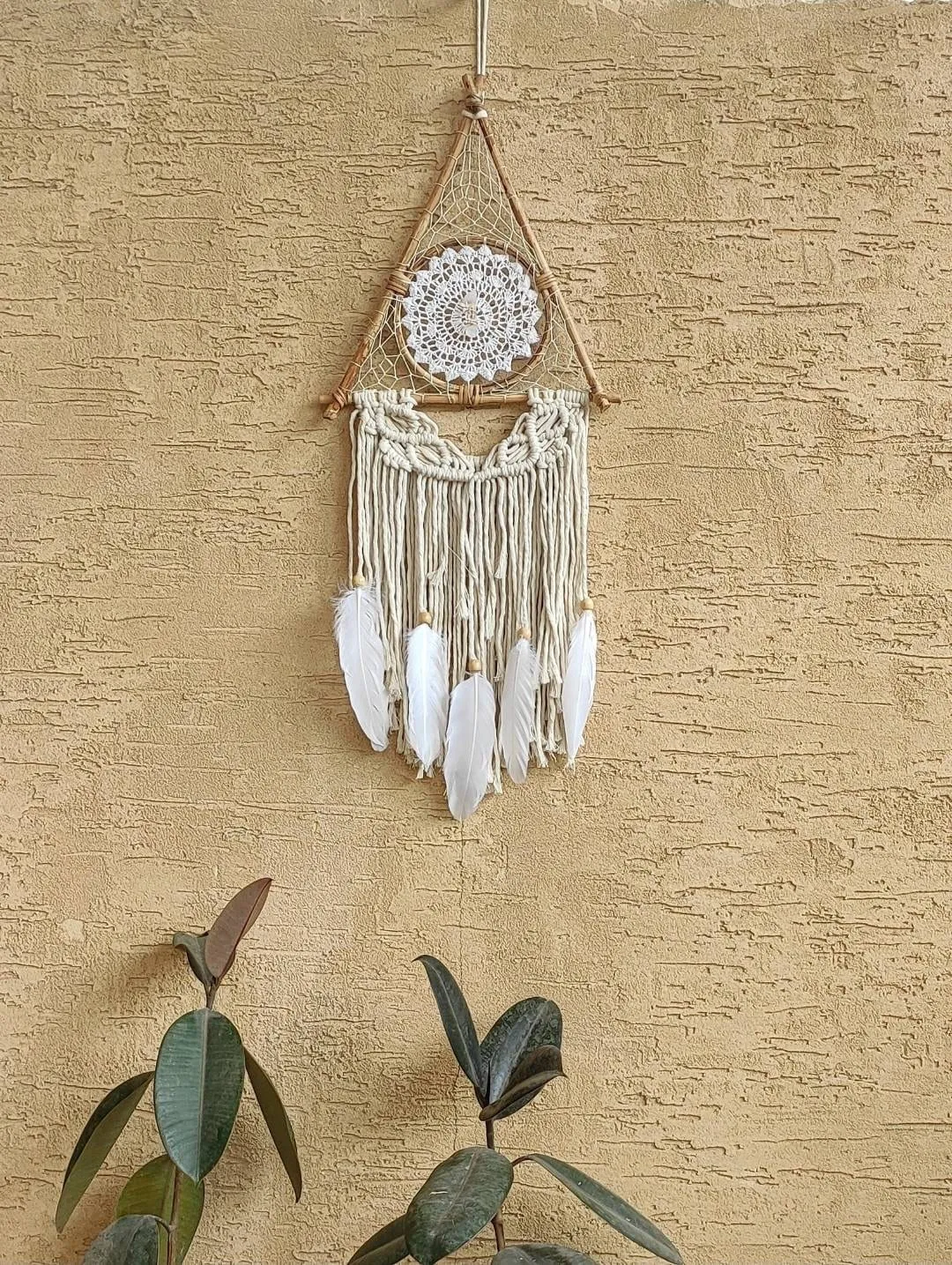 Handmade Bohemian Clear Quartz Macrame Dreamcatcher