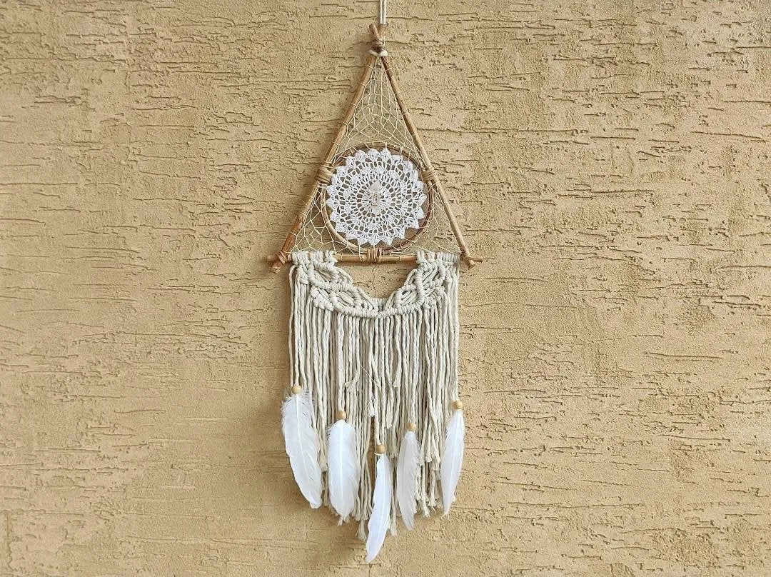 Handmade Bohemian Clear Quartz Macrame Dreamcatcher