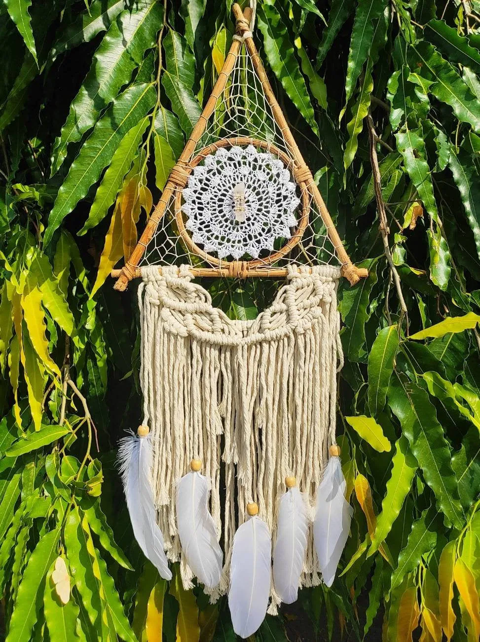 Handmade Bohemian Clear Quartz Macrame Dreamcatcher
