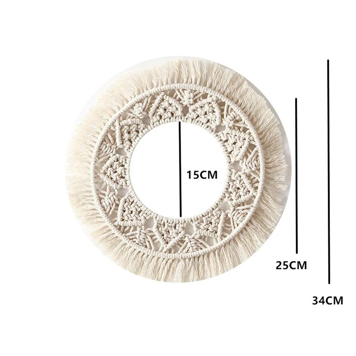 Happy payal Traders Macrame Boho Round Wall Mount Hanging Mirror (White)