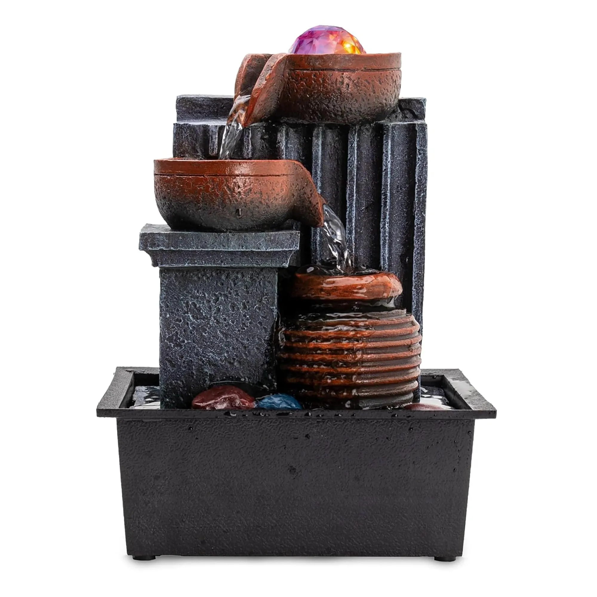 Heart Home Mini Water Fountains for Home Decor | Showpiece Waterfall & Indoor Fountain For Living Room/Hall Table Top - Brown & Grey