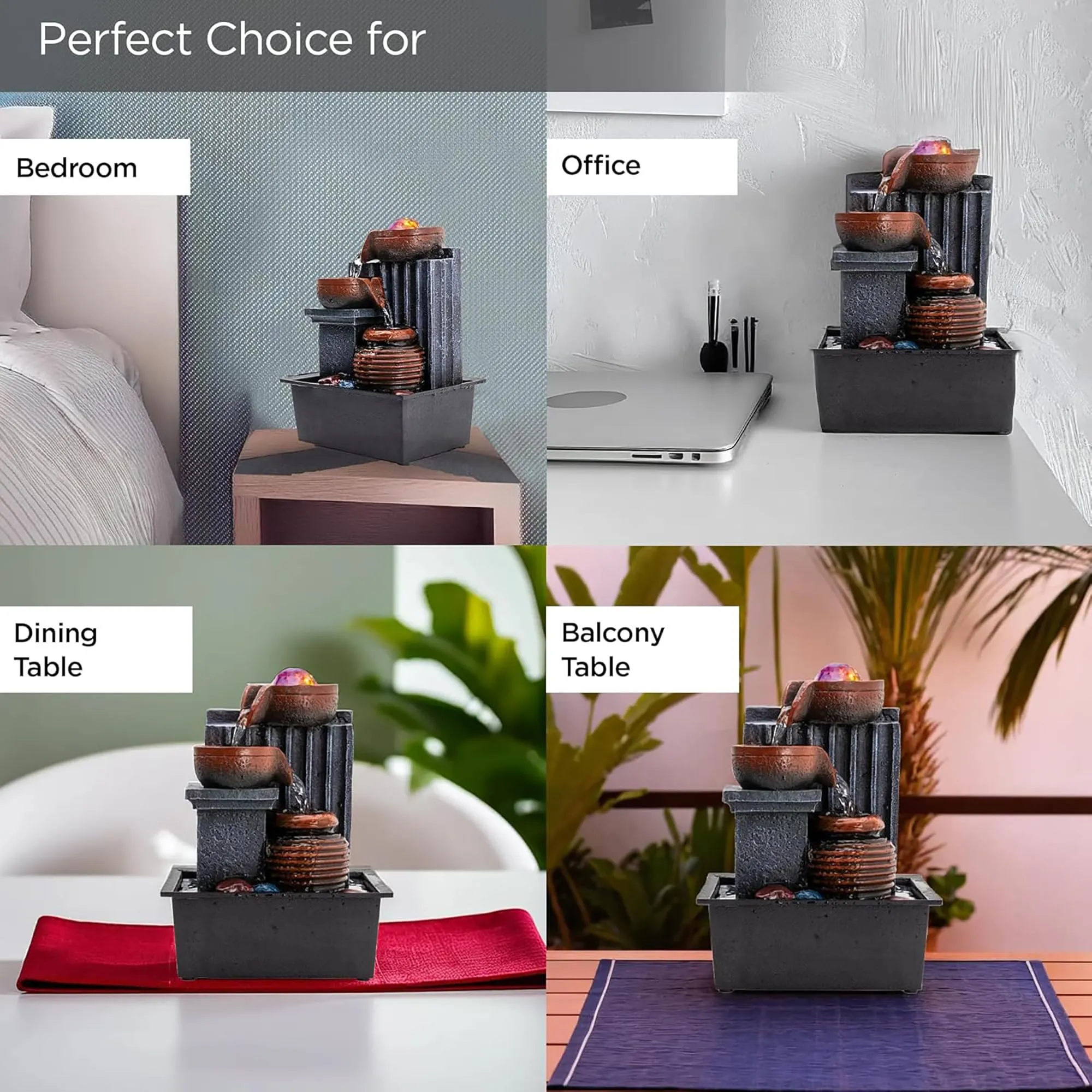 Heart Home Mini Water Fountains for Home Decor | Showpiece Waterfall & Indoor Fountain For Living Room/Hall Table Top - Brown & Grey