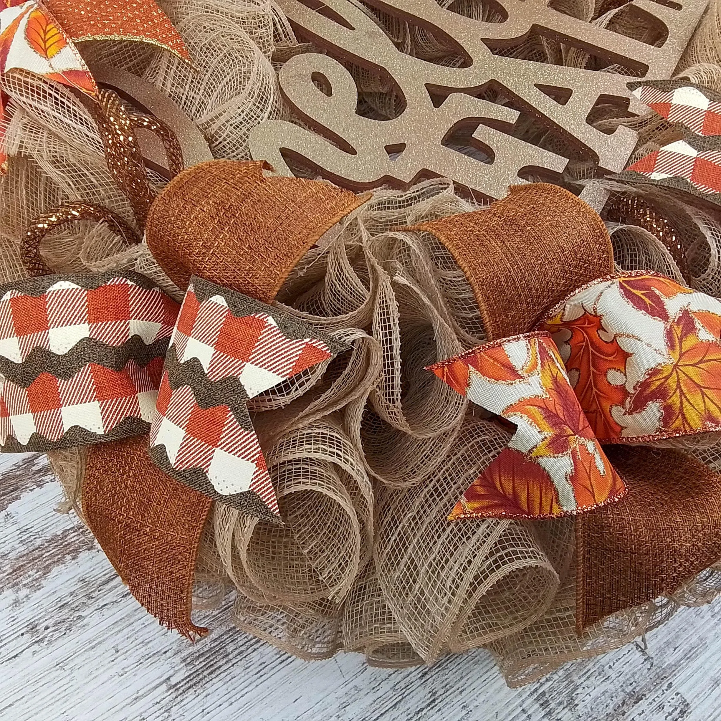 Hello Fall Wreath  | Burlap Thanksgiving Wreath | Brown Orange