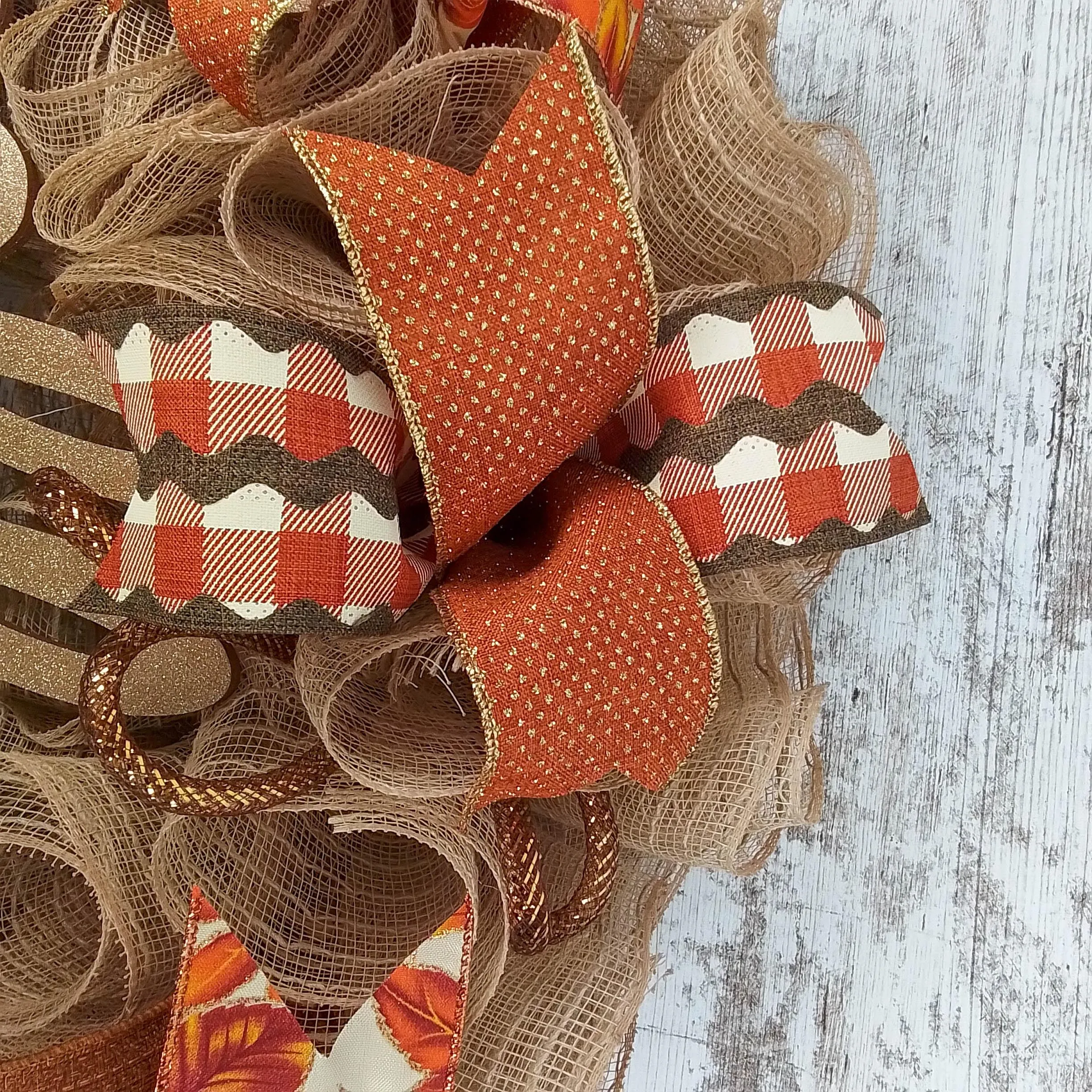 Hello Fall Wreath  | Burlap Thanksgiving Wreath | Brown Orange