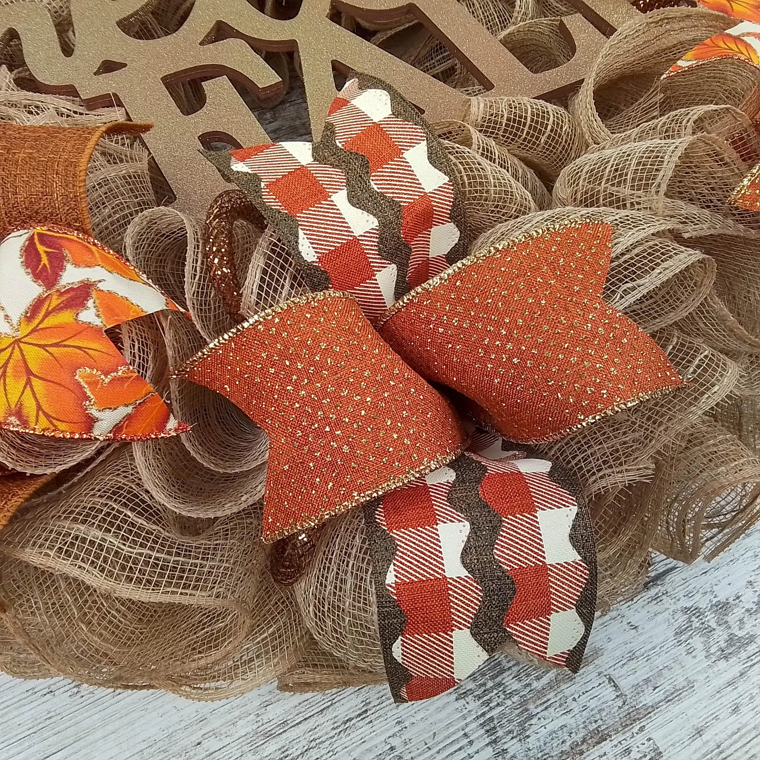 Hello Fall Wreath  | Burlap Thanksgiving Wreath | Brown Orange
