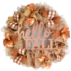 Hello Fall Wreath  | Burlap Thanksgiving Wreath | Brown Orange