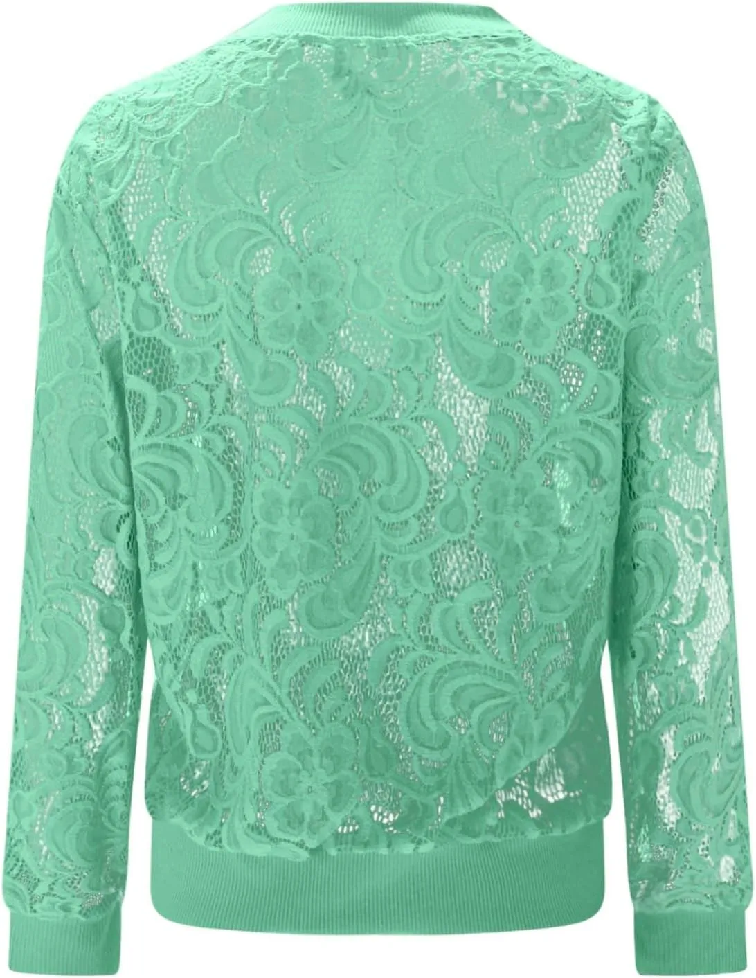 HGps8w Floral Lace Jackets for Women's Stand Collar Zip Up Mesh Sheer Baseball Jacket