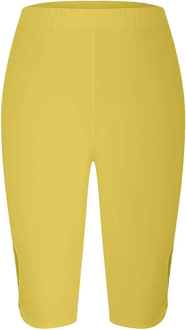 High Waisted Capri Leggings for Women Knee Length Solid Color Active Trousers Stretch Yoga Pants for Running Workout