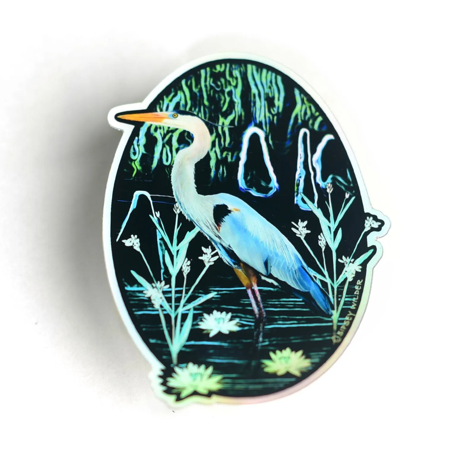 Holographic Great Blue Heron Vinyl Sticker