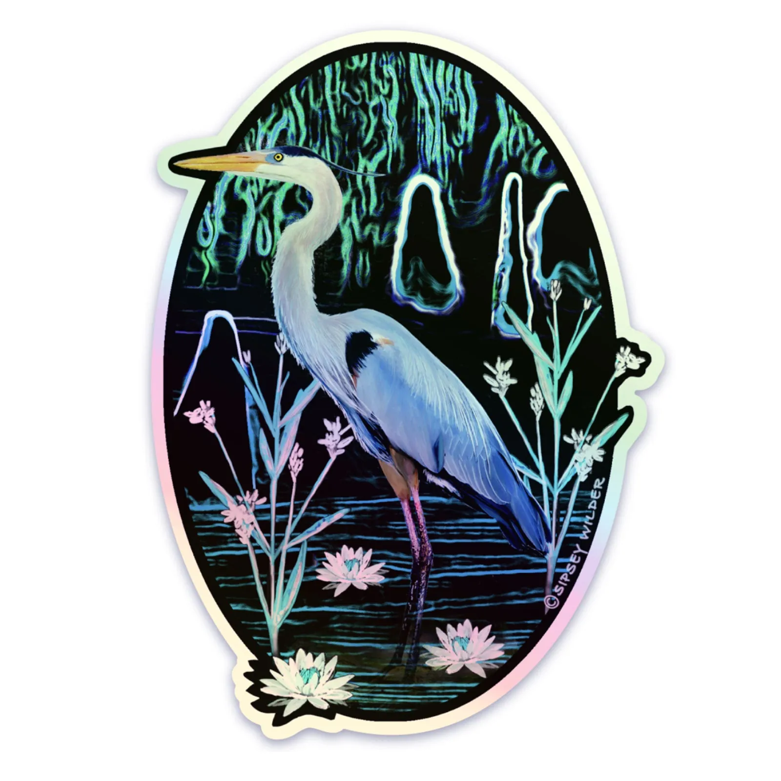 Holographic Great Blue Heron Vinyl Sticker