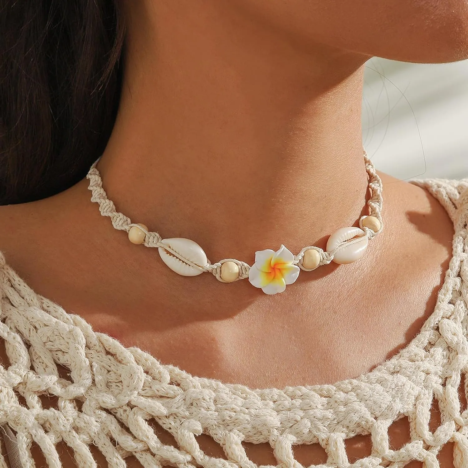 HUASAI Shell Necklace for Women Trendy Layered Starfish Necklace White Seashell Jewelry Summer Outfits for Women Beach Jewelry Accessories Beach Vacation Essentials