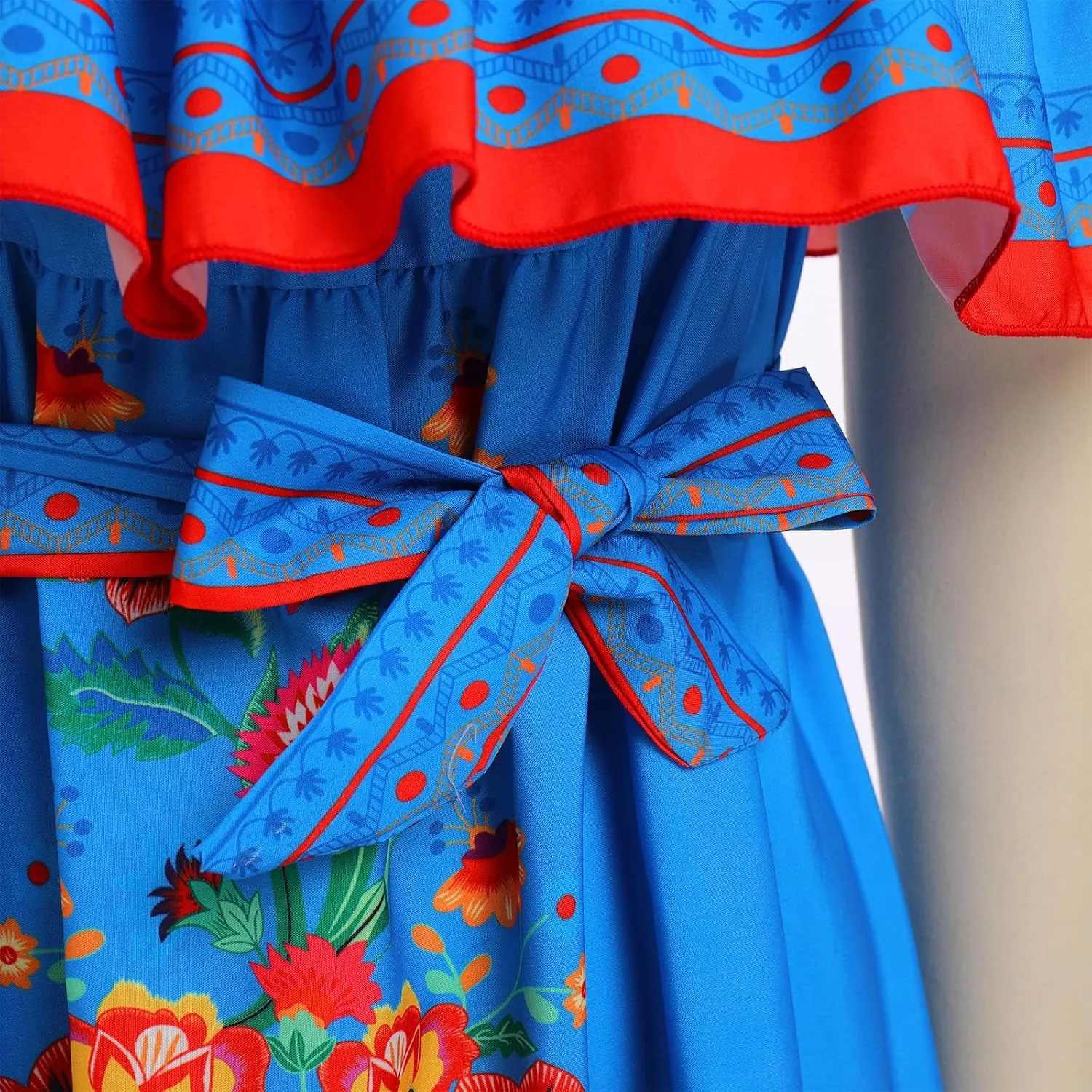 IDOPIP Mexican Dresses for Women Floral Embroidered Maxi Dresses Summer Ruffle Off Shoulder Traditional Fiesta Party Vestidos
