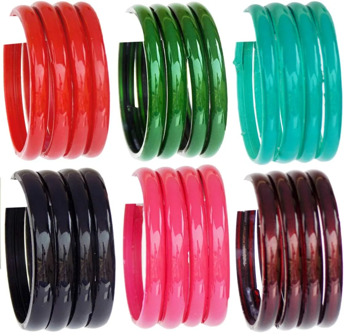 JD'Z COLLECTION Indian Jewelry Glass Bangles for Women Bollywood Plain Glass Bangles Set of 4p Traditional Costume Matching Bracelets Bangles For Women/Girls