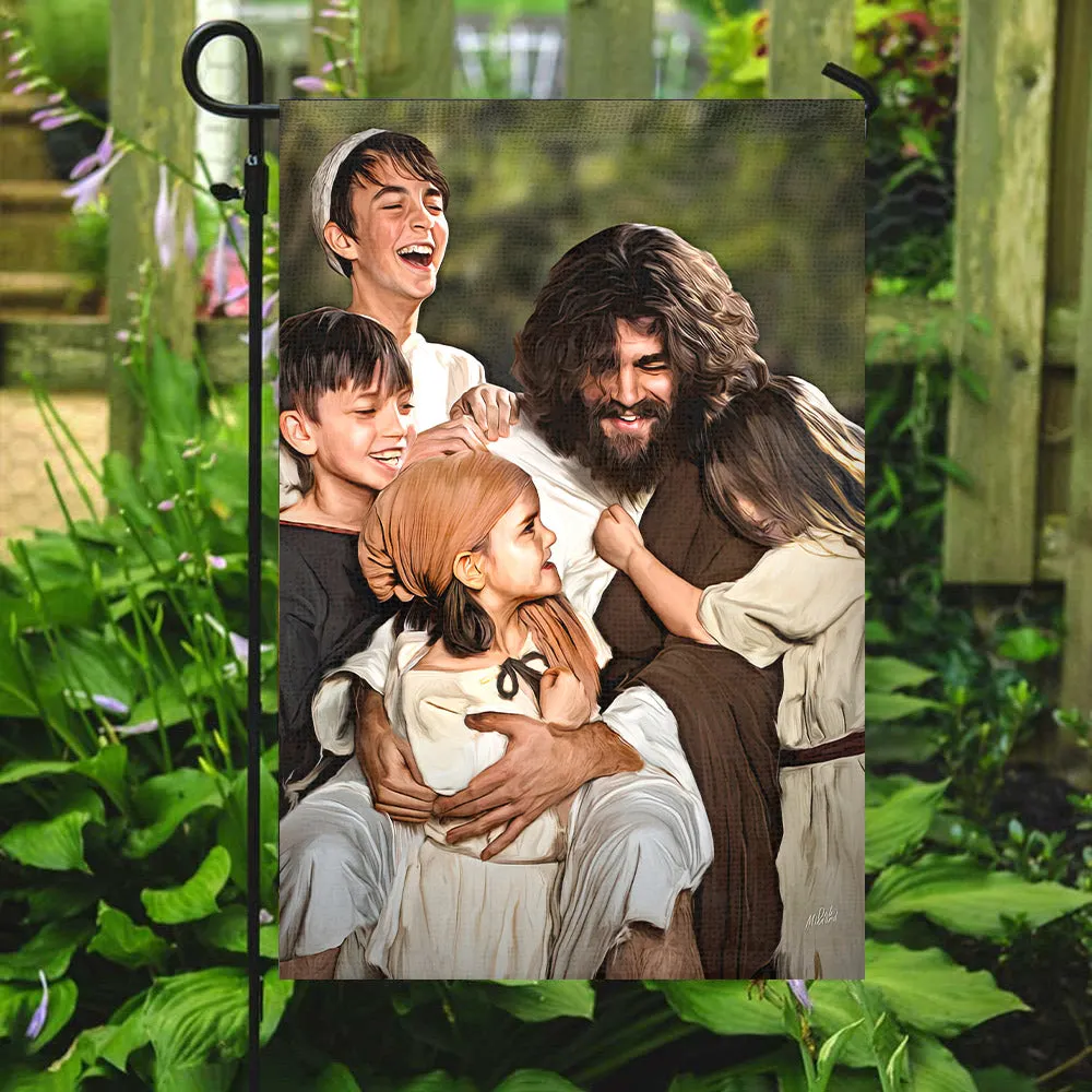 Jesus Smiling With Children Flag - Christian's Flag - Garden Decor - Garden Flag - Decorative Flags - Welcome Garden Flags - Ciaocustom