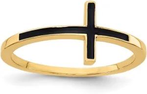 JewelryWeb 14k Yellow Gold Polished Artisan Oxidized Sideways Religious Faith Cross Ring Size 6.00 Band Style-Ring for Women