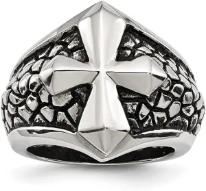 JewelryWeb 20.7mm Stainless Steel Polished Artisan Oxidized Religious Faith Cross and Caviar Ring Size 9 Band Style-Ring for Women