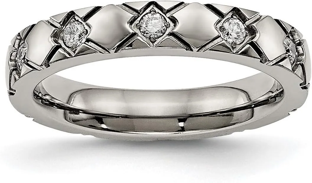 JewelryWeb 4mm Titanium Polished Criss Religious Faith Cross Grooved CZ Simulated Diamond Ring Size 12.5 Band Style-Ring for Women