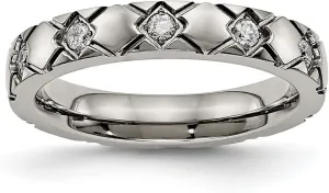 JewelryWeb 4mm Titanium Polished Criss Religious Faith Cross Grooved CZ Simulated Diamond Ring Size 9 Band Style-Ring for Women