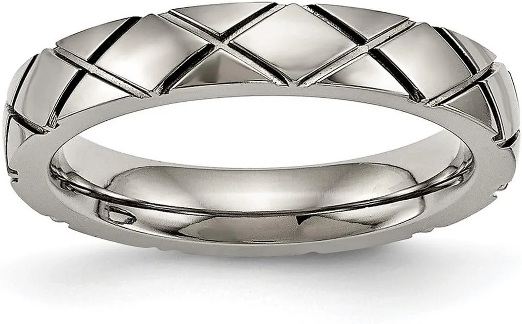 JewelryWeb 4mm Titanium Polished Criss Religious Faith Cross Grooved Ring Size 11.5 Band Style-Ring for Women