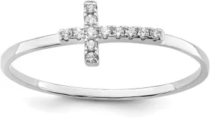 JewelryWeb 925 Sterling Silver Rhodium Plated CZ Simulated Diamond Side Religious Faith Cross Polished Ring Band Style-Ring for Women