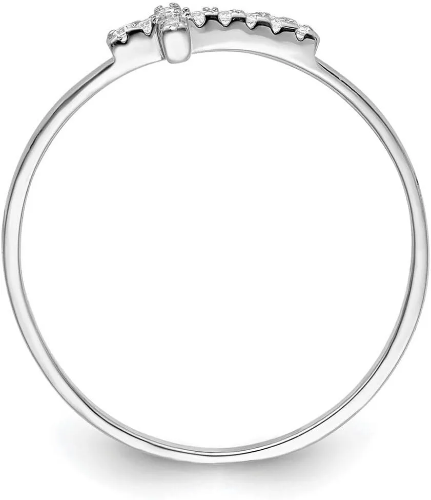 JewelryWeb 925 Sterling Silver Rhodium Plated CZ Simulated Diamond Side Religious Faith Cross Polished Ring Band Style-Ring for Women