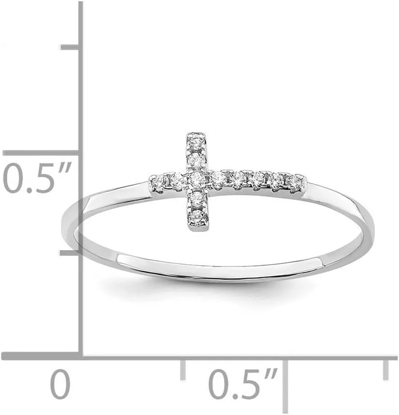 JewelryWeb 925 Sterling Silver Rhodium Plated CZ Simulated Diamond Side Religious Faith Cross Polished Ring Band Style-Ring for Women