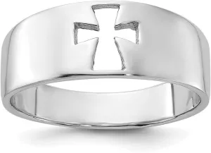 JewelryWeb 925 Sterling Silver Rhodium Plated Polished Cut out Religious Faith Cross Ring Band Style-Ring for Women