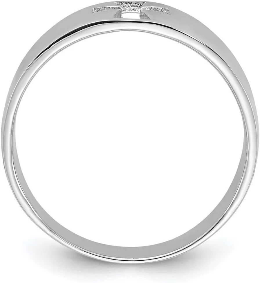 JewelryWeb 925 Sterling Silver Rhodium Plated Polished Cut out Religious Faith Cross Ring Band Style-Ring for Women