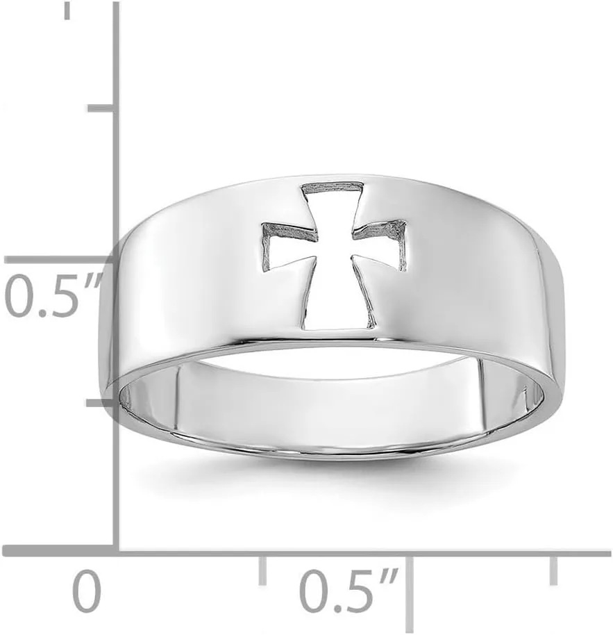 JewelryWeb 925 Sterling Silver Rhodium Plated Polished Cut out Religious Faith Cross Ring Band Style-Ring for Women