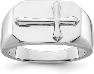 JewelryWeb 925 Sterling Silver Rhodium Plated Polished Religious Faith Cross Ring Band Style-Ring for Women