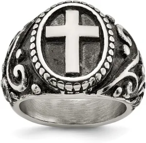 JewelryWeb Stainless Steel Artisan Oxidized and Polished Religious Faith Cross Ring Size 11 Band Style-Ring for Women