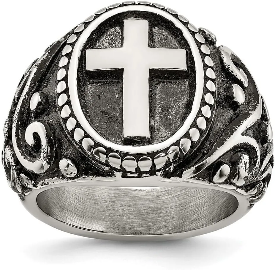 JewelryWeb Stainless Steel Artisan Oxidized and Polished Religious Faith Cross Ring Size 11 Band Style-Ring for Women