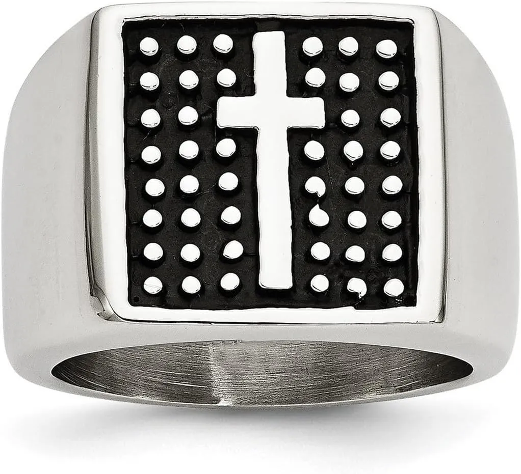 JewelryWeb Stainless Steel Concave Artisan Oxidized Religious Faith Cross Polished Ring Size 9 Band Style-Ring for Women