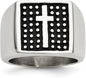 JewelryWeb Stainless Steel Concave Artisan Oxidized Religious Faith Cross Polished Ring Size 9 Band Style-Ring for Women