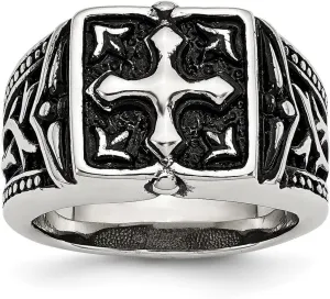 JewelryWeb Stainless Steel Polished Artisan Oxidized Religious Faith Cross Ring Size 10 Band Style-Ring for Women