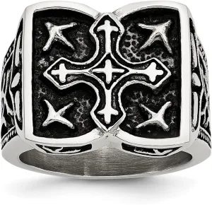 JewelryWeb Stainless Steel Polished Artisan Oxidized Religious Faith Cross Ring Size 11 Band Style-Ring for Women